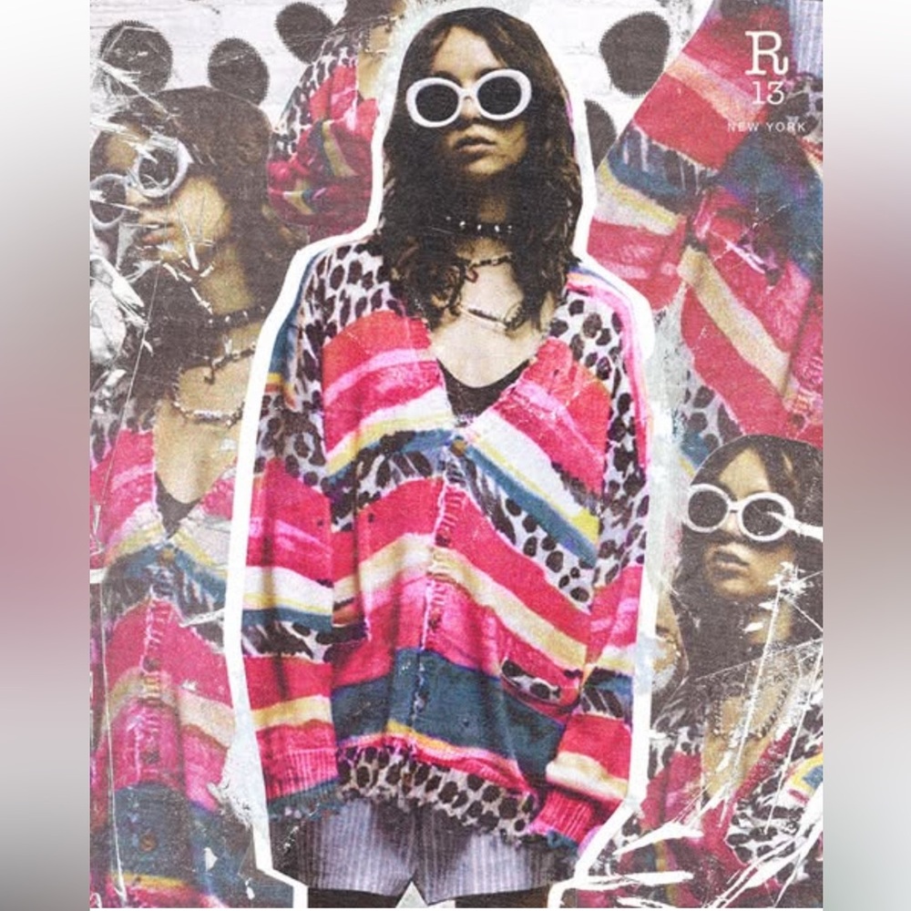 R13 Multi Stripe Distressed Edge Cardigan
